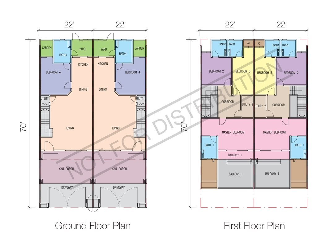 Forresta @ Ipoh Botani ground floor and first floor plan, 22ft by 70ft double storey terrace